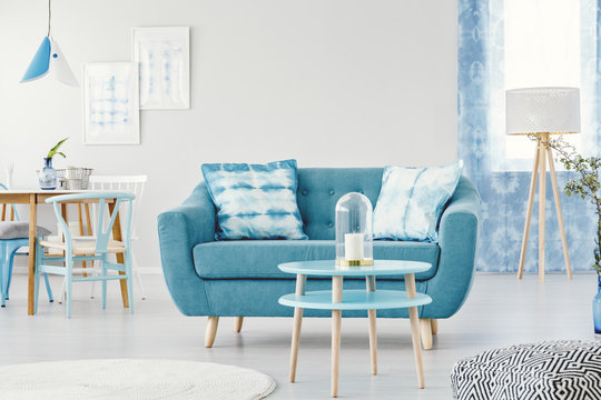 Blue flat interior with sofa