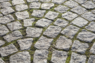 Detail of cobblestone pavement in Dusseldorf, Germany