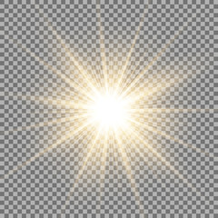 Shining star on transparent background, golden color