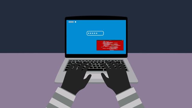 Hacker security steal your data and system with code internet. theft of data from the computer. animation