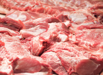 Red fresh pork fillet for sold in the market. Food background.