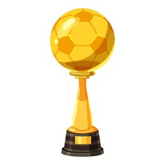 Golden soccer trophy cup icon, cartoon style