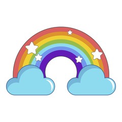 Rainbow with clouds icon, cartoon style