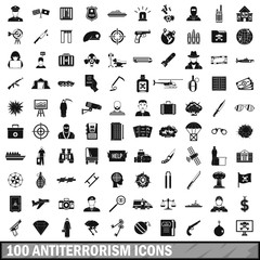 100 antiterrorism icons set, simple style 