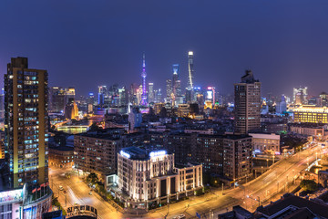 Shanghai skyline and cityscape at night	