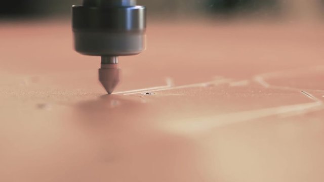 CNC machine. Movement of spindle and a milling cutter inserted into the collet.