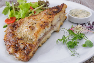 Fried flounder with vegetables