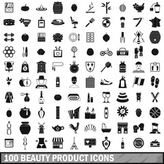 100 beauty product icons set, simple style 