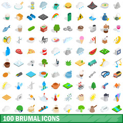 100 brumal icons set, isometric 3d style