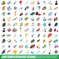 100 employment icons set, isometric 3d style