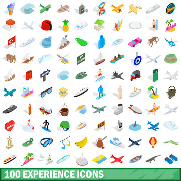 100 experience icons set, isometric 3d style