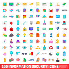 100 information security icons set, cartoon style