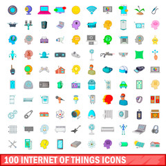 100 internet of things icons set, cartoon style