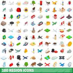 100 region icons set, isometric 3d style