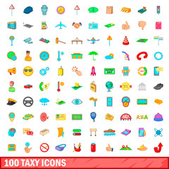 100 taxy icons set, cartoon style