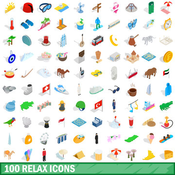 100 relax icons set, isometric 3d style