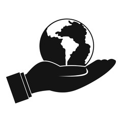 World planet in man hand icon, simple style