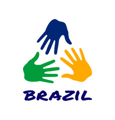 Colorful three hand print icon using Brazil flag colors. Vector illustration. 