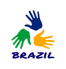 Colorful three hand print icon using Brazil flag colors. Vector illustration. 