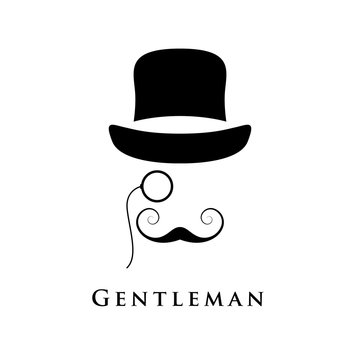 Retro gentleman with hat, an eyepiece and beautiful mustache. Vector illustration.