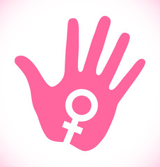 Happy International Womens Day Greeting Card Design. Hand Print Icon for 8 March Day. Vector illustration. 