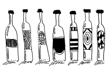 Bottles set drawing sketch isolated