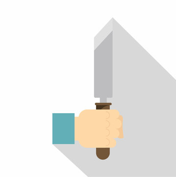 Hand holding chisel icon, flat style