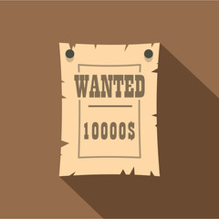 Vintage wanted poster icon, flat style