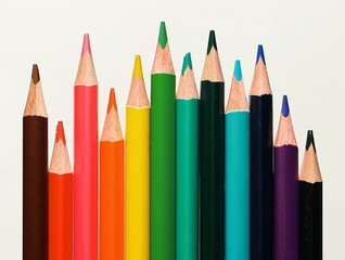 Close up macro shot of color pencil pile pencil nibs
