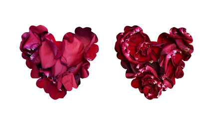 Сердце из красных лепестков розы. На белом фоне,  14 февраля. 