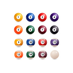 vector collection of billiard pool or snooker balls with numbers isolated on white background