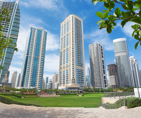 Dubai - The park and The Jumeirah lake towers.