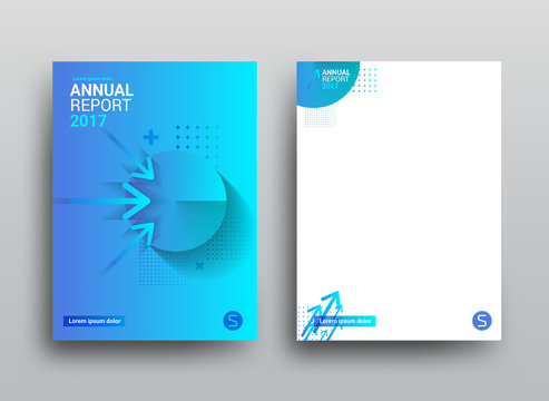 Template cover and page design. Illustration with arrows and circular graph. Suitable for annual report, statistics of your business, data presentation. Modern design.