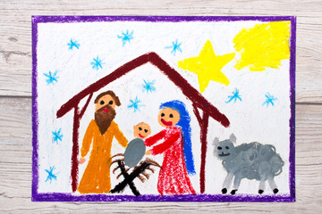Photo of colorful drawing: Nativity scene. Christmas time © czarny_bez