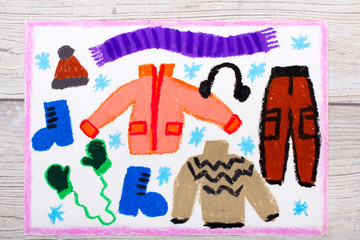 Photo of colorful hand drawing: Winter clothes
