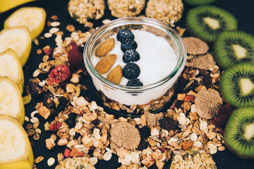 Healthy breakfast fresh granola muesli.