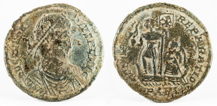 Ancient Roman copper coin of Emperor Constantius II.