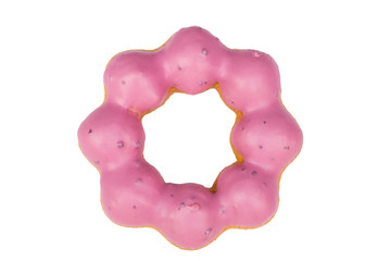 pink donut isolated on white background. top view with clipping path