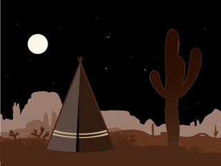 Beautiful amd mystic illustration with indian tepee and saguaro cactus silhouette © Toltemara