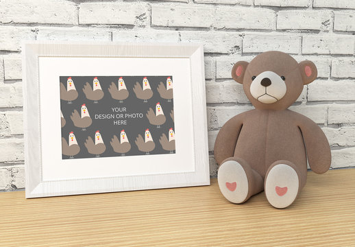 White Photo Frame with Toy Mockup 1