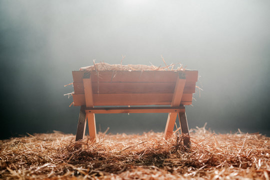 Christmas Manger with Hay
