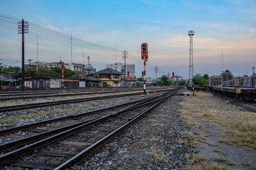 Fototapeta na wymiar Railroad in the evening 