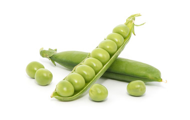 fresh green peas isolated on a white background