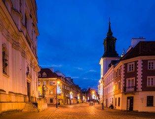 Plakat Freta street on the old town in Warsaw, Poland