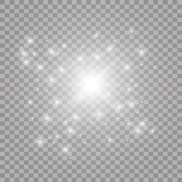 White iridescent light effect star design. Shiny transparent rays vector background. Bright transparent glowing sparkling star