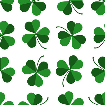 Vector pattern with green clover leaves on the transparent background . texture of green Shamrock for holiday Saint Patricks day