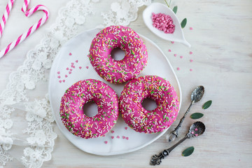 Donuts with strawberry jam for Breakfast