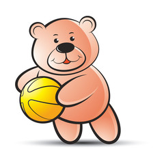 happy bear vector cartoon holding basketball 