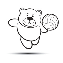 Obraz premium black outline bear vector cartoon playing and jumping with volleyball