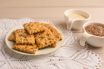 Healthy snack: vegan biscuits with sesame seeds and and flax seeds